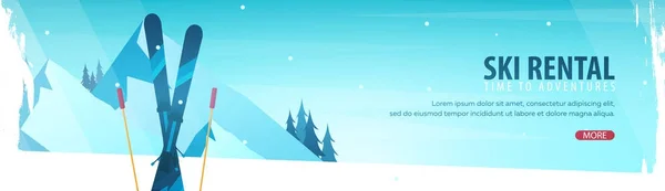 Wintersport. Ski verhuur horizontale banner. Vectorillustratie. — Stockvector