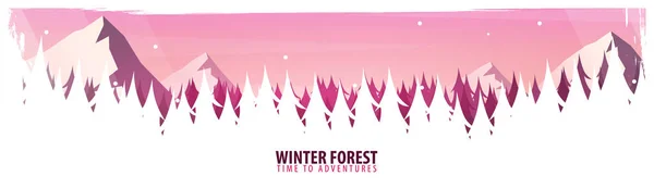Nature landscape background with silhouettes of mountains and trees. Winter Forest. Vector Illustration. — Stock Vector