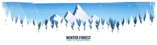 自然风景背景与山和树剪影。冬季森林。矢量插图. — 图库矢量图片