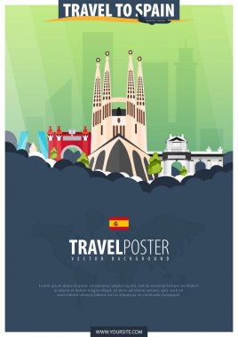 İspanya vizesi. Seyahat ve Turizm poster. Vektör düz illustra
