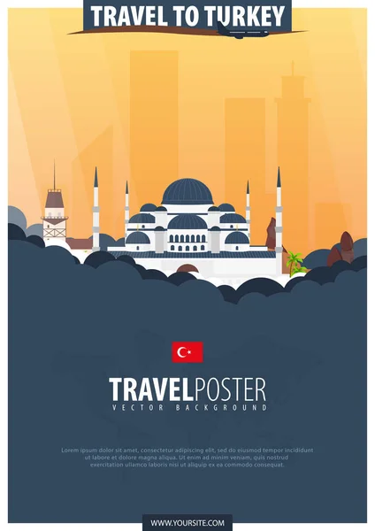 Viaje para Turquia. Cartaz de viagem e turismo. Vector flat illustr — Vetor de Stock