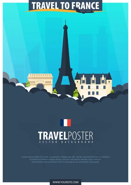 Подорож до Франції. Подорожі та туризм плакат. Вектор плоскої illustr — стоковий вектор