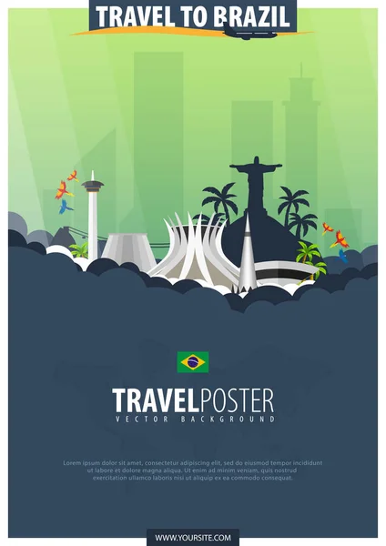 Resa till Brasilien. Resor och turism affisch. Vector platt illustr — Stock vektor