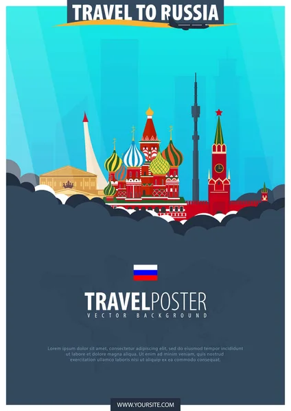 Viaje à Rússia. Cartaz de viagem e turismo. Vector flat illustr — Vetor de Stock