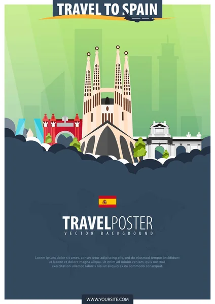 Reise nach Spanien. Reise- und Tourismusposter. Vektorflache Illustrationen — Stockvektor