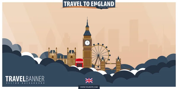 Wyjazd do Anglii. Podróże i turystyka plakat. Wektor płaskie ilust — Wektor stockowy