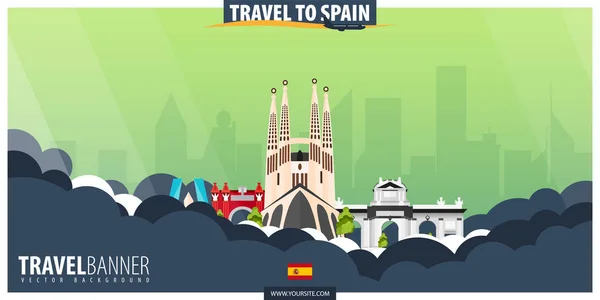Viajar a España. Cartel de viajes y turismo. Vector plano illustra — Archivo Imágenes Vectoriales