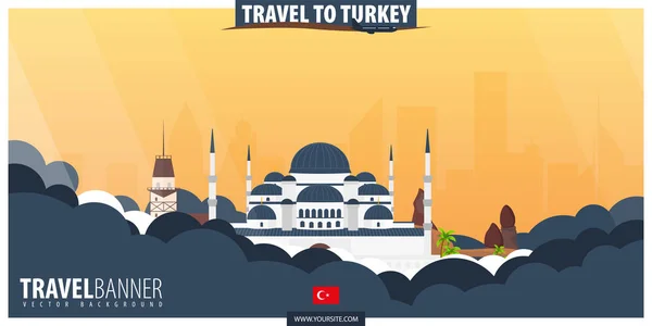 Viaje para Turquia. Cartaz de viagem e turismo. Vector flat illustr — Vetor de Stock