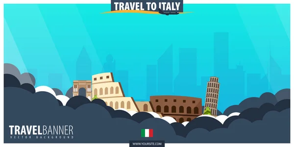 Viajar a Italia. Cartel de viajes y turismo. Vector plano illustra — Vector de stock