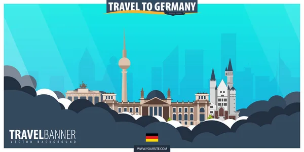 Viajar a Alemania. Cartel de viajes y turismo. Ilustración plana vectorial — Vector de stock