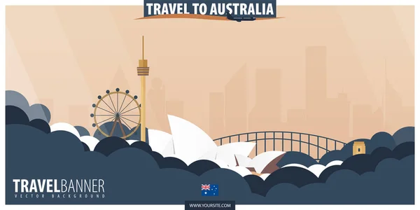 Reizen naar Australië. Reizen en toerisme poster. Vector platte illu — Stockvector