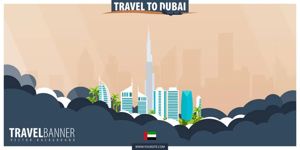 Travel to Dubai. Travel and Tourism poster. Vector flat illustra — Stock Vector