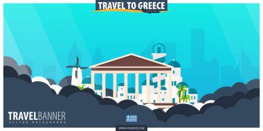 Yunanistan'a seyahat. Seyahat ve Turizm poster. Vektör düz illustr
