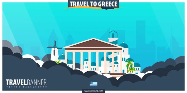 Travel to Greece. Travel and Tourism poster. Vector flat illustr — Stock Vector