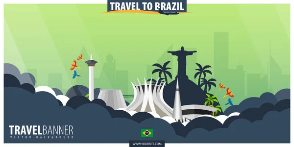 Viajar a Brasil. Cartel de viajes y turismo. Vector plano illustr — Archivo Imágenes Vectoriales