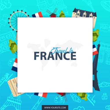 Fransa ve Paris seyahat afiş. Düz ve doodle öğeleri ile. Doodles'ın arka plan. Vektör çizim.