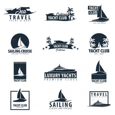 Yat Kulübü ve yelken spor logosu, etiketleri, amblem ve tasarım el