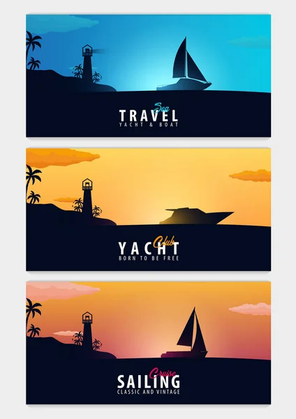 Sada Yacht club a plachtění sport bannery. Námořní dopravy. Vektor — Stockový vektor