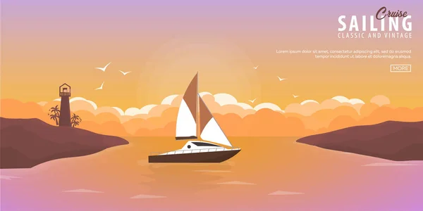 Yacht club och segling sporten banner. Havet reser. Vektor illustration — Stock vektor