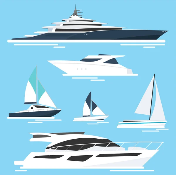Set of yachts and boats. Sea travel. Vector illustration. — Stock Vector