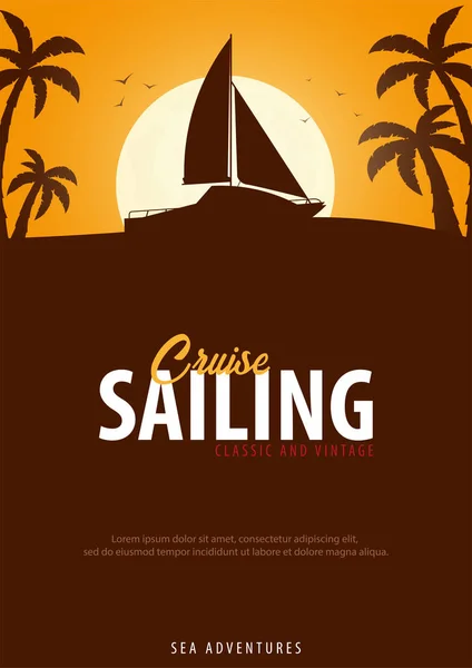 1yacht club och segling sporten affisch. Havet reser. Vector illustr — Stock vektor