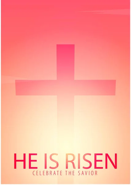 Él ha resucitado. Celebra al salvador. Banner de la Iglesia de Pascua con cruz, motivo cristiano. Ilustración vectorial . — Vector de stock