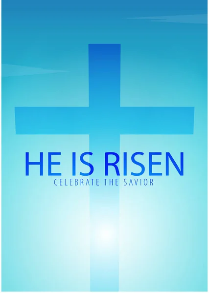 Dia adalah Risen. Rayakan sang penyelamat. Easter Church banner dengan salib, motif christian. Ilustrasi vektor . - Stok Vektor