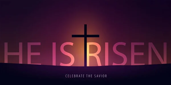 Yeniden doğdu. Kurtarıcı kutlamak. Paskalya Kilisesi afiş çapraz, Hıristiyan nedeni ile. Vektör çizim. — Stok Vektör