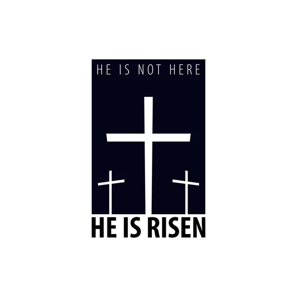 Hij is opgestaan. Kerk Pasen logo, embleem, etiketten of stickers met kruis. Vectorafbeeldingen. — Stockvector