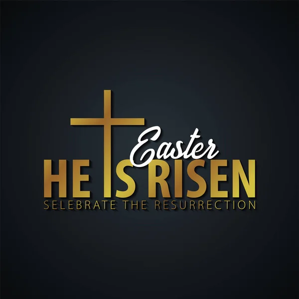 Él ha resucitado. Iglesia logotipo de Pascua, emblema, etiquetas o pegatinas con cruz. Gráficos vectoriales . — Vector de stock