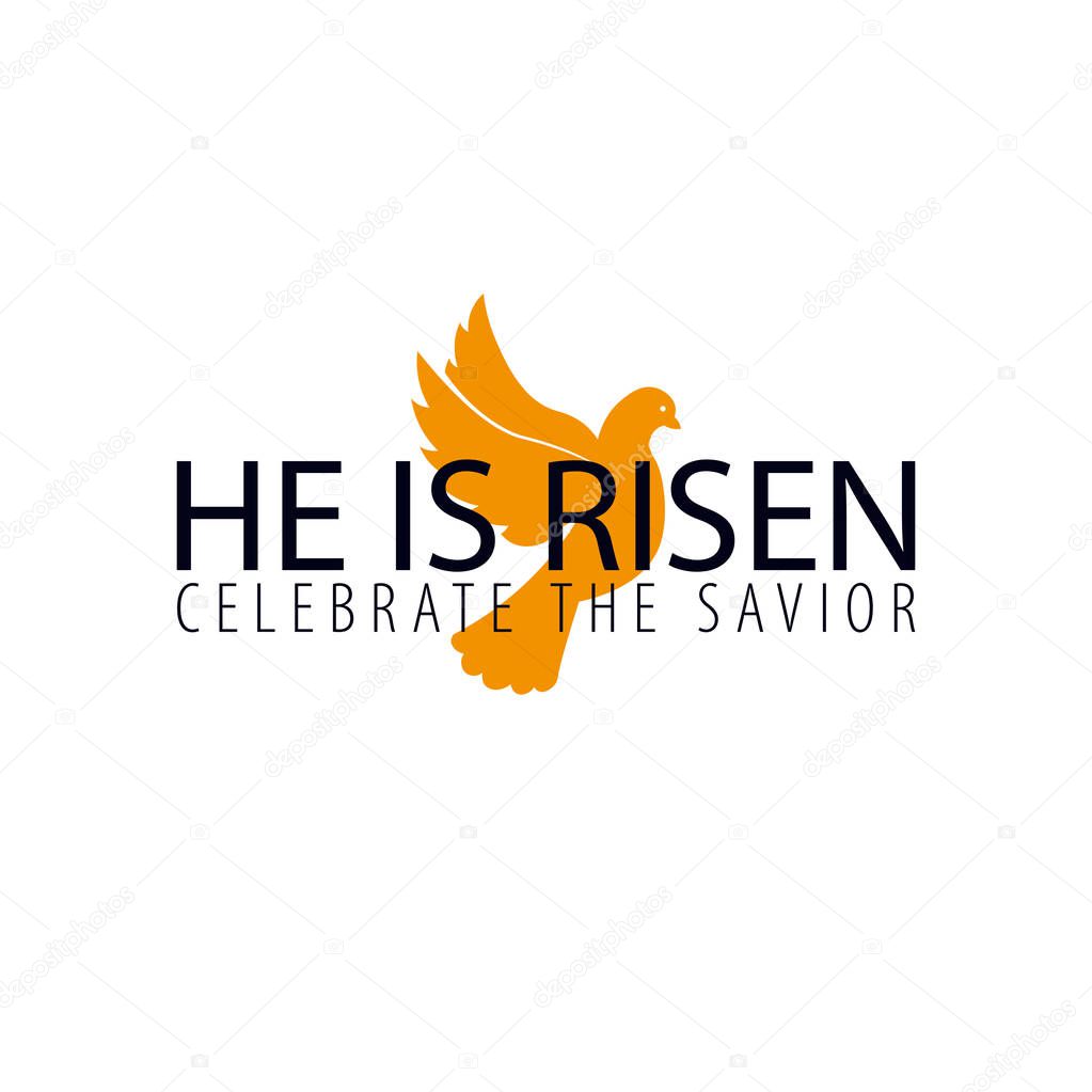 He is Risen. Church easter logo, emblem, labels or stickers with dove. Vector graphics