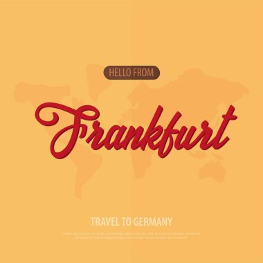 Merhaba Frankfurt. Almanya vizesi. Turistik tebrik kartı. Vektör çizim.