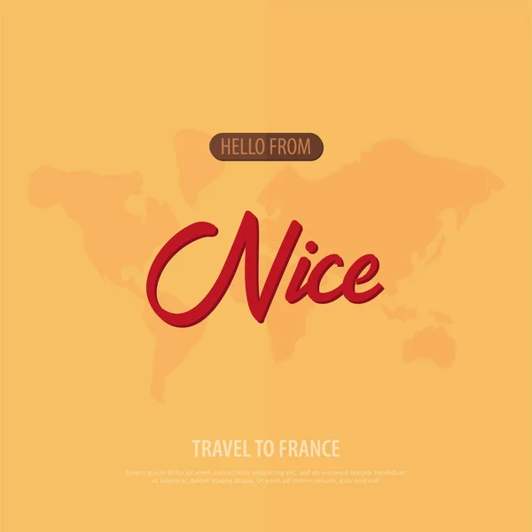 Hola desde Niza. Viajar a Francia. Tarjeta de felicitación turística. Ilustración vectorial . — Vector de stock