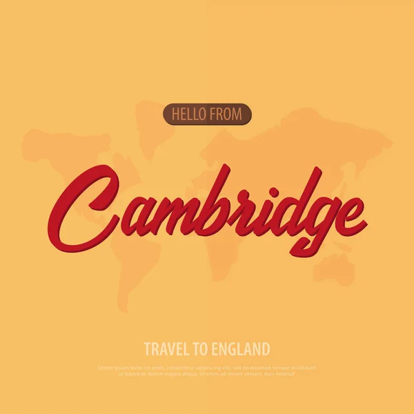 Hola de Cambridge. Viajar a Inglaterra. Tarjeta de felicitación turística. Ilustración vectorial . — Vector de stock