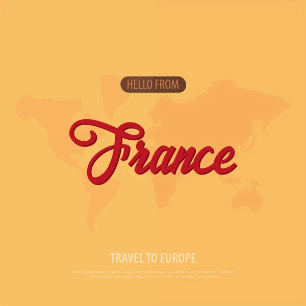 Hola desde Francia. Viajar a Europa. Tarjeta de felicitación turística. Ilustración vectorial . — Vector de stock