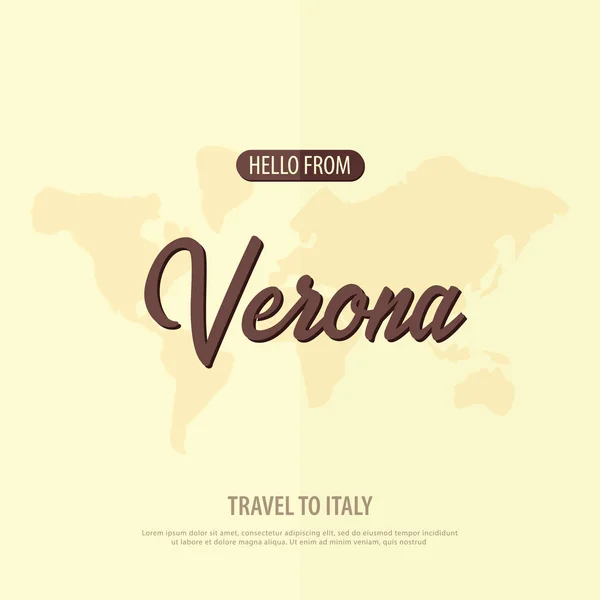 Hola desde Verona. Viajar a Italia. Tarjeta de felicitación turística. Ilustración vectorial . — Vector de stock