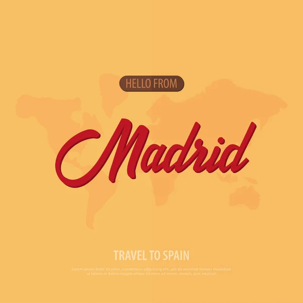 Olá de Madrid. Viaje para Espanha. Cartão de saudação turística. Ilustração vetorial . — Vetor de Stock