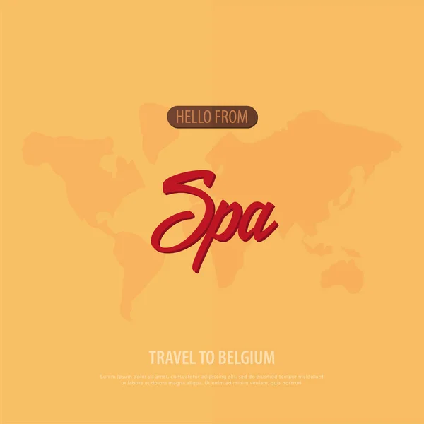 Hola desde Spa. Viajar a Bélgica. Tarjeta de felicitación turística. Ilustración vectorial . — Vector de stock