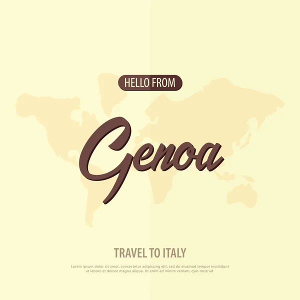 Hola desde Génova. Viajar a Italia. Tarjeta de felicitación turística. Ilustración vectorial . — Vector de stock