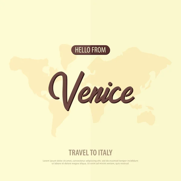 Hola desde Venecia. Viajar a Italia. Tarjeta de felicitación turística. Ilustración vectorial . — Vector de stock