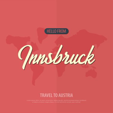 Merhaba Innsbruck. Avusturya için seyahat. Turistik tebrik kartı. Vektör çizim.