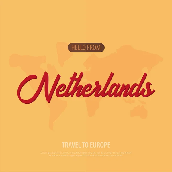 Hola desde Holanda. Viajar a Europa. Tarjeta de felicitación turística. Ilustración vectorial . — Vector de stock