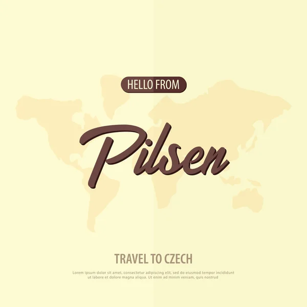 Hola de Pilsen. Viajar a República Checa. Tarjeta de felicitación turística. Ilustración vectorial . — Vector de stock