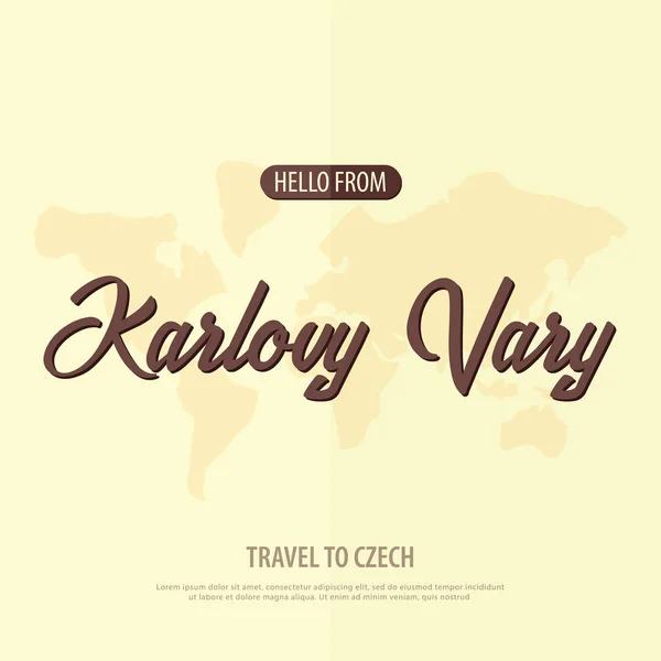 Hola de Karlovy Vary. Viajar a República Checa. Tarjeta de felicitación turística. Ilustración vectorial . — Vector de stock