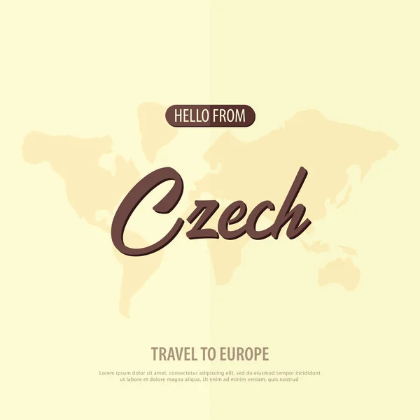 Hola de República Checa. Viajar a Europa. Tarjeta de felicitación turística. Ilustración vectorial . — Vector de stock