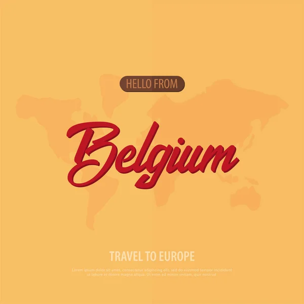 Hola desde Bélgica. Viajar a Europa. Tarjeta de felicitación turística. Ilustración vectorial . — Vector de stock