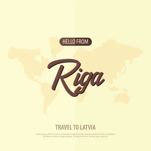 Hola desde Riga. Viajar a Letonia. Tarjeta de felicitación turística. Ilustración vectorial . — Vector de stock