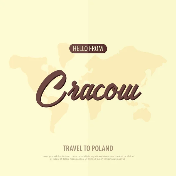 Hola de Cracovia. Viajar a Polonia. Tarjeta de felicitación turística. Ilustración vectorial . — Vector de stock