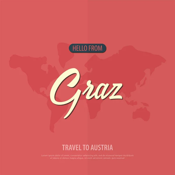 Hola de Graz. Viajar a Austria. Tarjeta de felicitación turística. Ilustración vectorial . — Vector de stock