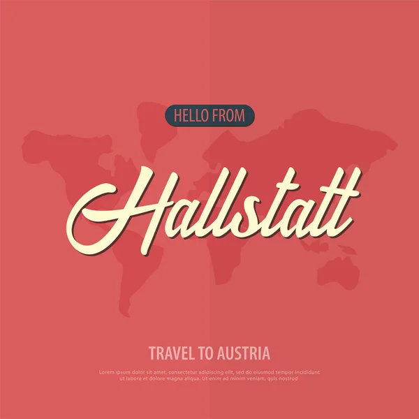 Hola de Hallstatt. Viajar a Austria. Tarjeta de felicitación turística. Ilustración vectorial . — Vector de stock